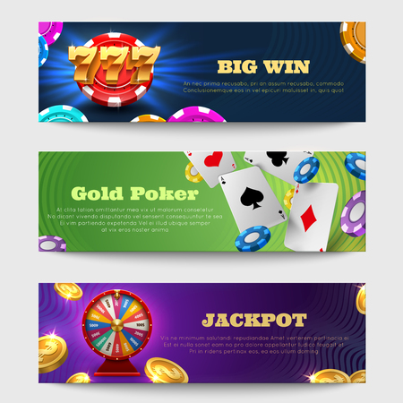 Sports gambling banners with lottery machine, fortune wheel golden coins money vector setのイラスト素材