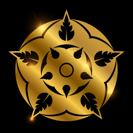 Shiny golden heraldic flower. Abstract floral element Vector illustration.のイラスト素材