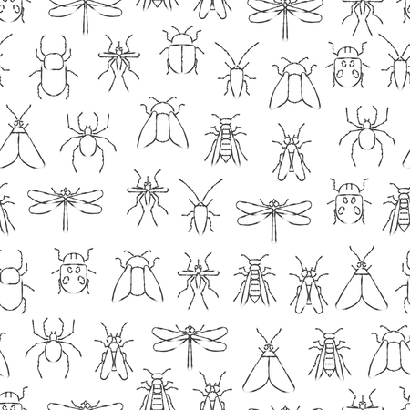 Pencil drawing insects seamless pattern. Wild nature seamless textureの写真素材