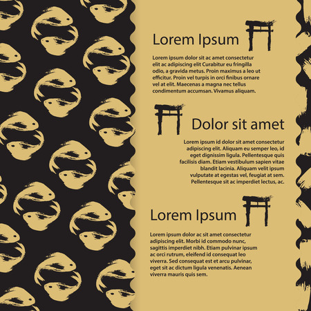 Asian banner template design. Vector fish and pagoda backgroundのイラスト素材