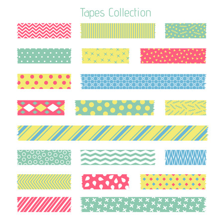 Scotch with trendy geometric pattern. Adhesive tape for scrapbook vector setのイラスト素材