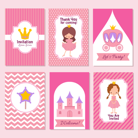 Child happy birthday and princess party pink invitation vector templateのイラスト素材