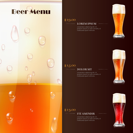 Beer menu flyer template with realistic glasses of beerのイラスト素材