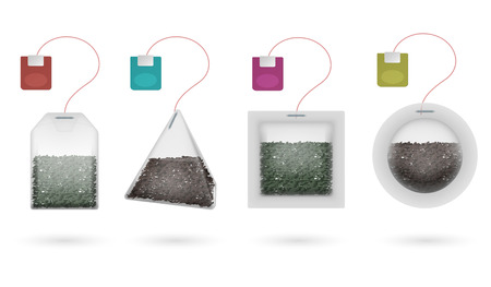 Tea bags with black and green brewing tea isolated vector setのイラスト素材