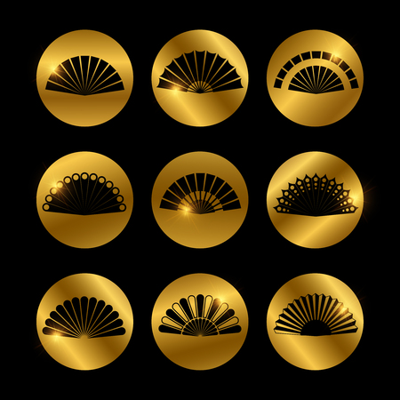 Golden icons with vector fans black silhouetteのイラスト素材