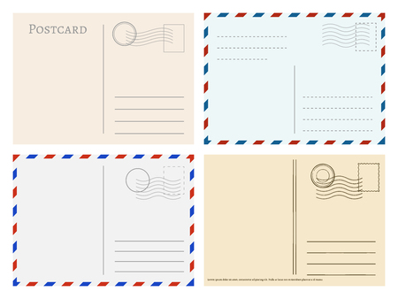 Travel postcard templates. Greetings post cards backside vector setのイラスト素材