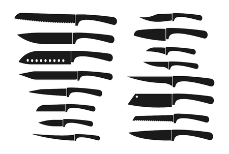 Kitchen knife set. Chef and butcher knives silhouette vector isolated iconsのイラスト素材
