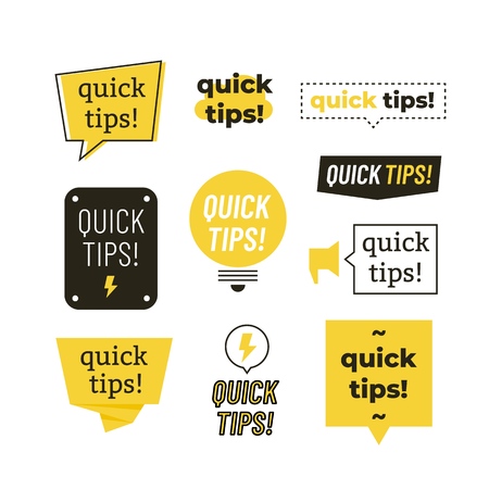 Quick tips, helpful tricks vector logos, emblems and banners vector set isolatedのイラスト素材