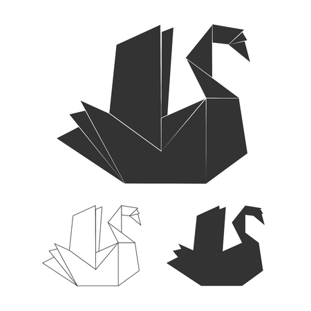Paper origami vector swan on white background. Black swan logo setのイラスト素材
