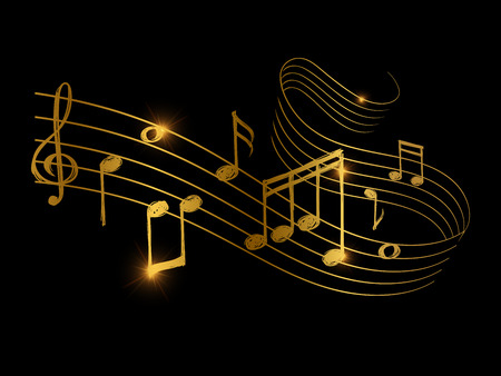 Sketch of golden musical sound wave with music notesのイラスト素材