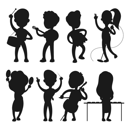 Musicians vector silhouettes isolated on white backgroundのイラスト素材
