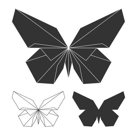 Butterflies logo set. Vector line and silhouette butterflyのイラスト素材