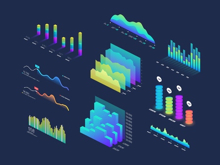 Future tech 3d isometric data finance graphic, business charts, analysis and plan binary indicators...