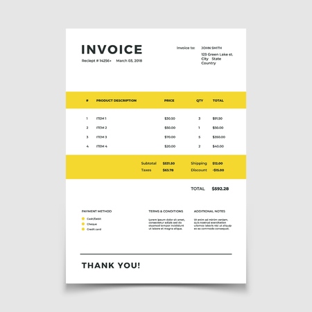 Invoice template. Quotation table paper prder for bookkeeping services. Vector document