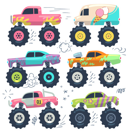Monster trucks. Kids car toys. Cartoon vector setの写真素材