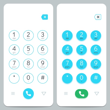 Phone keypad. Smartphone screen keyboard with numbers. Isolated vector set. Number display cellphone, screen with button keyboard illustrationのイラスト素材