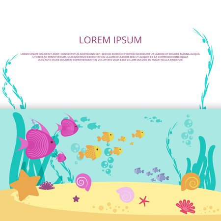 Vector underwater life with colored fish cartoon banner and poster design illustrationのイラスト素材