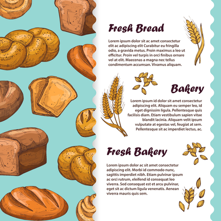 Bakery, cafe menu, flyer poster and banner template with vector bread and loaf illustrationのイラスト素材