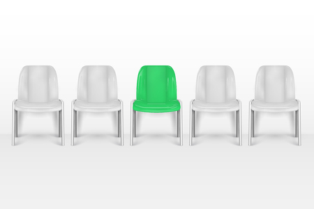 Vacant chairs. Empty office armchairs near office white wall. Job recruiting vector concept. Job chair empty, vacant place vacancy illustrationの写真素材