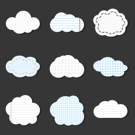 Lined cloud vector icons of set. School stickers notebook style illustrationのイラスト素材