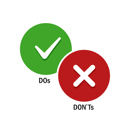 Simple positive and negative symbols, DOs and DONTs icons. Vector illustration isolated on whiteのイラスト素材