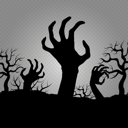 Zombi hands isolated on transparent background. Horror element for halloween party banners, posters, flyers illustration vectorのイラスト素材