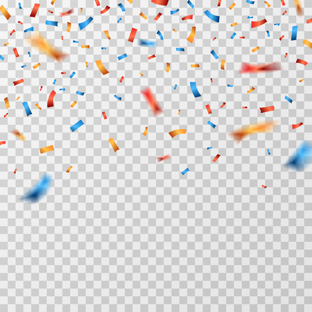 Color confetti. Falling confetti ribbons isolated. Party celebration, carnival surprise and fiesta vector background. Birthday festival confetti, festive ribbon serpentine illustrationのイラスト素材