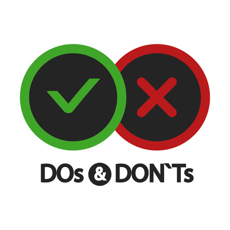 Yes and no, dos and donts, positive and negative icons isolated on white illustration vectorのイラスト素材