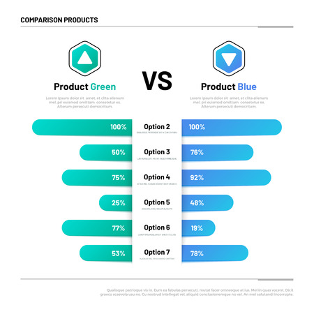 Comparison table. Graphs for product compare. Choosing and comparison content. Vector infographic concept comparison graph, compare chart illustrationのイラスト素材