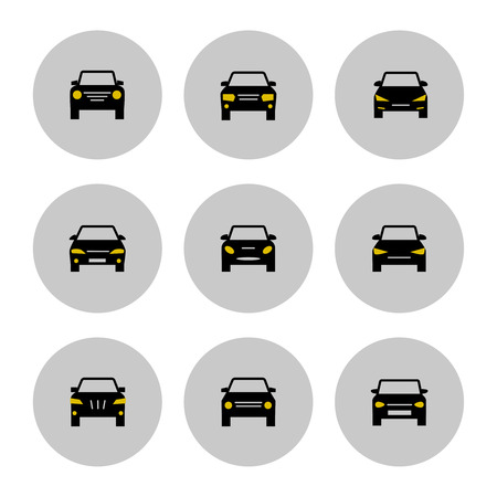Front view cars icon with yellow lights isolated on white. Vector illustrationの写真素材
