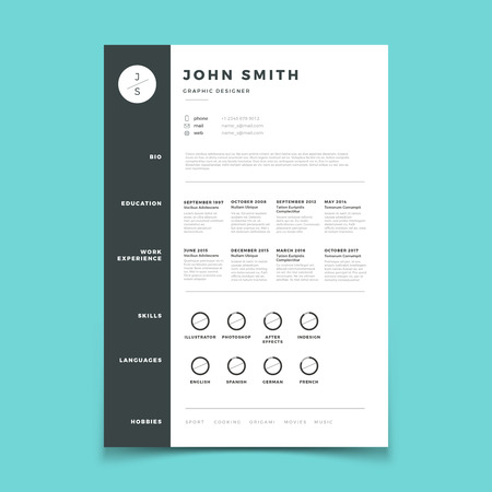 Professional cv. Resume with vitae and curriculum vector template. Curriculum vitae mockup, application cv candidate with skill education illustrationのイラスト素材