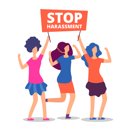Sexual harassment concept. Stop abuse female demonstrations isolated on white. Vector illustrationのイラスト素材