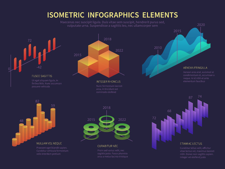 Isometric infographics. Presentation graphics, statistics data layer, growth chart and financial diagram. Vector digital infographic. Illustration of isometric diagram, infographic presentationの写真素材