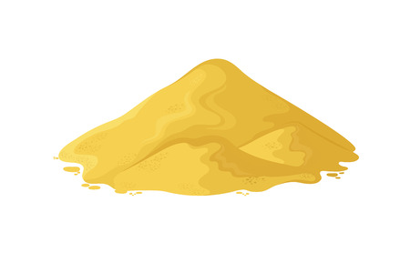 Sand heap. Cement pile or yellow sand mound cartoon vector illustration isolated on white background. Sand heap pile, mineral yellow powderのイラスト素材