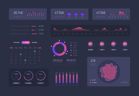 Visual data graphics. Control admin panel with charts column diagrams. Modern infographic ui vector interface. Infographic dashboard, ui with graph finance illustrationのイラスト素材