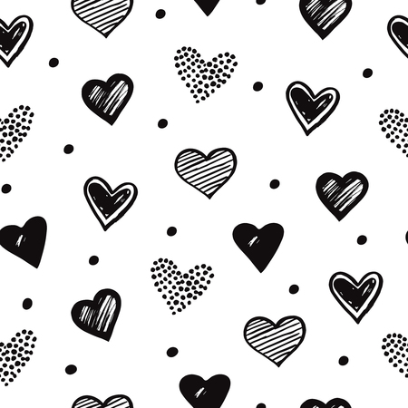 Sketch hearts seamless pattern. Romantic doodle love valentines day vector texture. Illustration of heart love doodle background, sketch seamless patternの写真素材