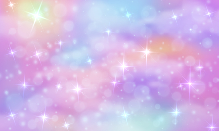 Unicorn fantasy background. Rainbow sky with glittering stars. Abstract galaxy, mermaid princess marble vector magic texture. Universe cosmic holographic pattern illustrationのイラスト素材