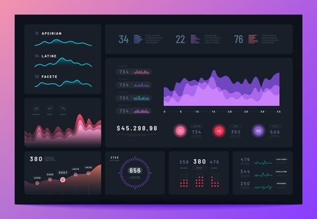 Business infographic dashboard. Modern interface, admin platform with graph, statistics chart marketing diagram. Vector infographics admin dashboard, infographic business statistic illustrationのイラスト素材