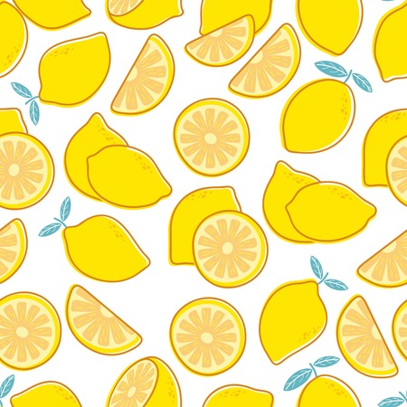 Lemon seamless pattern. Tropical citrus exotic fruit print. Yellow lemons summer floral repeating vector decorative texture. Illustration of fruit pattern, summer citrusのイラスト素材