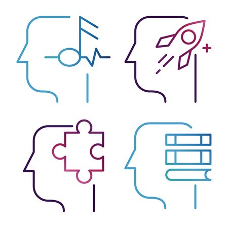 Idea, creative thinking line icons vector isolated on white background. Illustration of idea creative, solution and innovationのイラスト素材