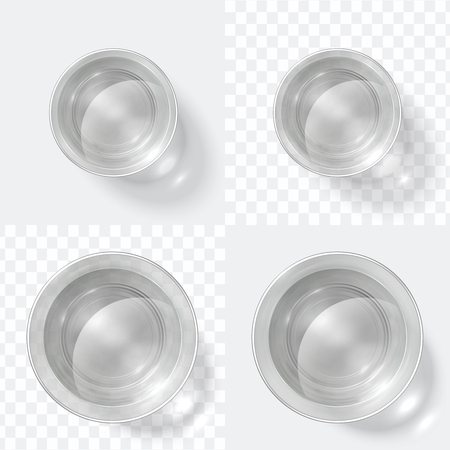 Top view glass. Clear shot of vodka or water, glass cup isolated on white and transparent background. Kitchen glassware vector set. Illustration of top view glass with water, clean realistic drinkのイラスト素材
