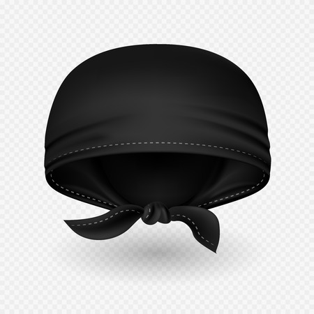 Vector realistic black head bandana with shadow isolated on transparent backdrop illustrationのイラスト素材