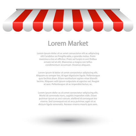 Classic striped awning with shadow - banner or background template with place for text. Vector illustrationのイラスト素材