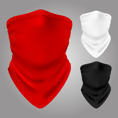 Vector realistic textile balaclavas collection isolated. Illustration of bandana for face, clothing scarfのイラスト素材
