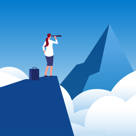 Beginning way. Businesswoman finds new opportunity vector illustration. Business success opportunity, woman manager leadershipのイラスト素材