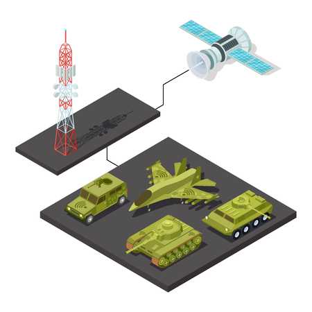 Modern remote control of military equipment with wi-fi isometric vector illustrationのイラスト素材