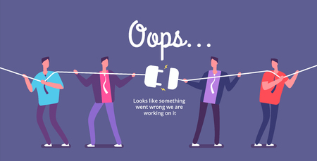 Disconnect plug concept. Angry people unplug connection. Error 404 page not found vector web design....