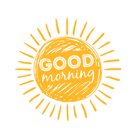 Good Morning Sun Sunshine Symbol With Happy Morning Lettering Typography Vector Illustration Good Morning Lettering Handwritten Motivationのイラスト 素材 ストックフォト 写真素材のstock Foto ストックドットフォト