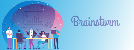 Brainstorm, business team work vector banner template. Illustration of business team, teamwork meeting companyのイラスト素材