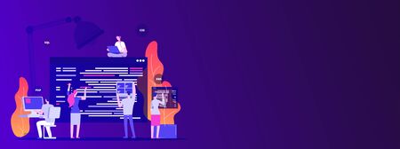 Web site development. Designers and programers create corporate site - empty space vector concept....